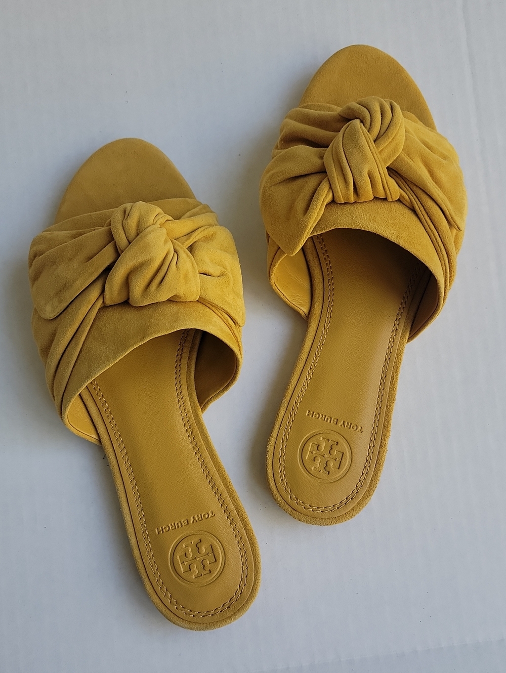 Tory Burch Yellow Knotted Suede Slide Mules